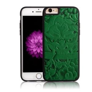 iPhone 6/6S Plus Case PU Leather Carving Art Beautiful China Totem Jade Green